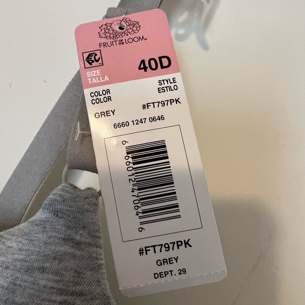 Fruit of the Loom Size 40D Heather Grey Bra NWT - Picture 3 of 3